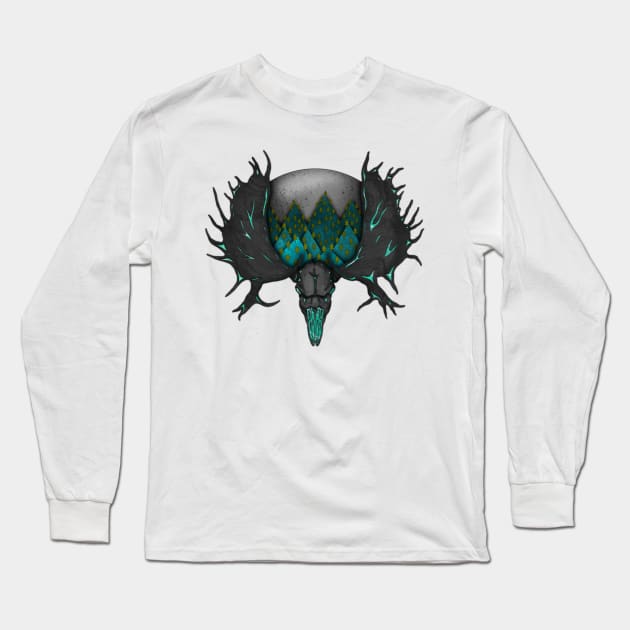 Moose Skull And Moon Long Sleeve T-Shirt by GodxanGalactic